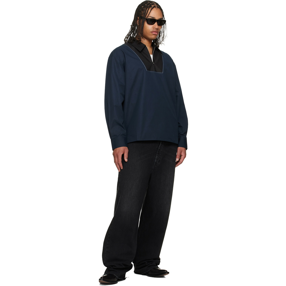 Marni Navy Poplin Zip Bib Shirt