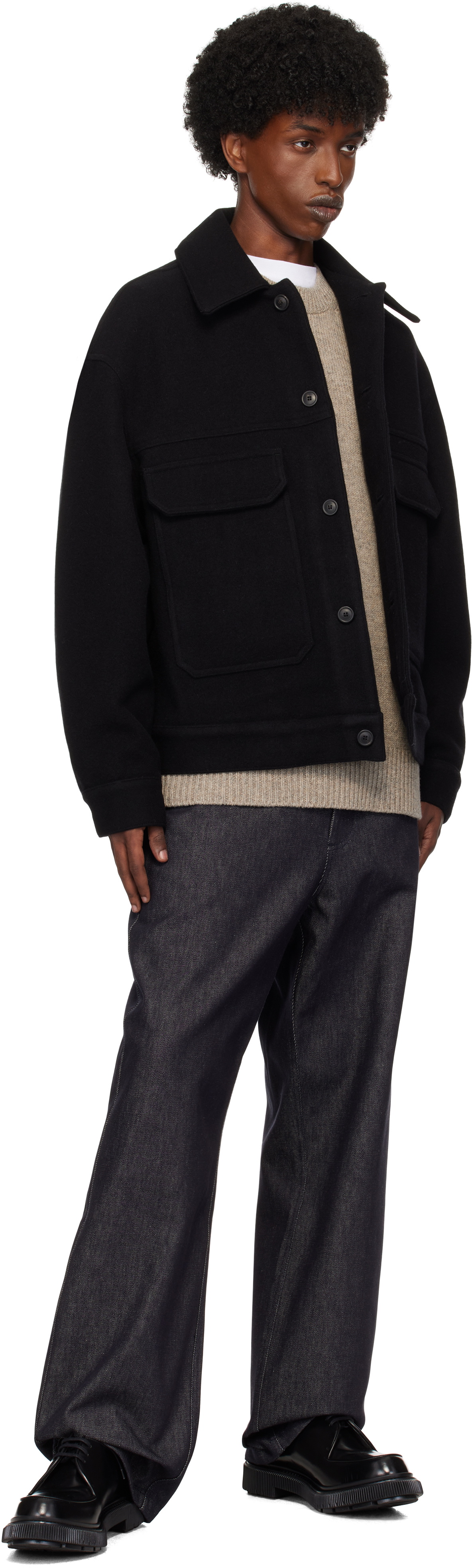 Lownn Black Wool Cashmere Workwear Jacket