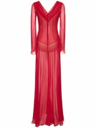 ALBERTA FERRETTI Draped Silk Chiffon Cutout Long Dress