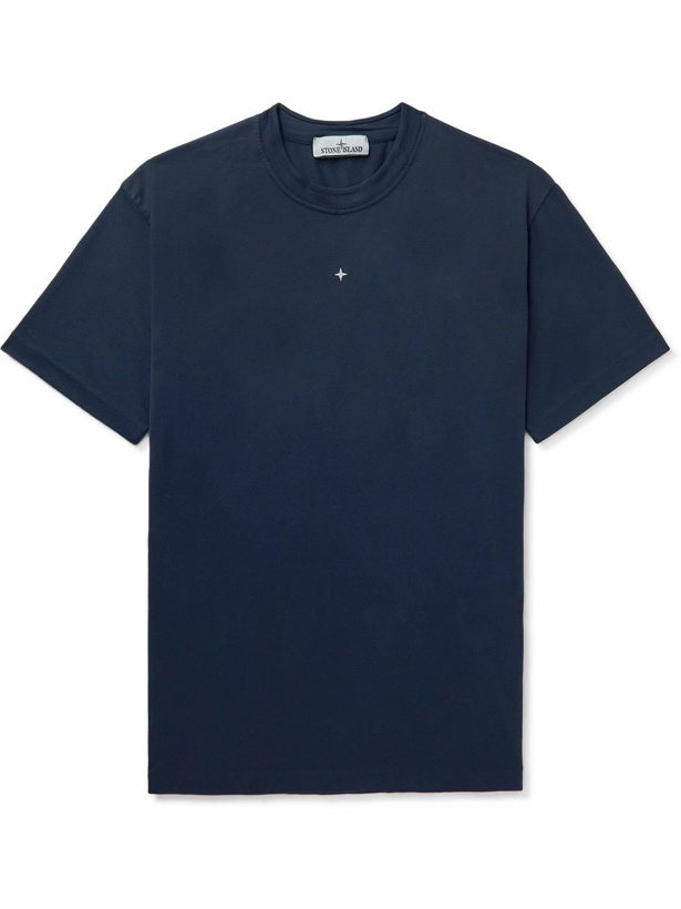 Photo: Stone Island - Logo-Embroidered Cotton-Jersey T-Shirt - Blue
