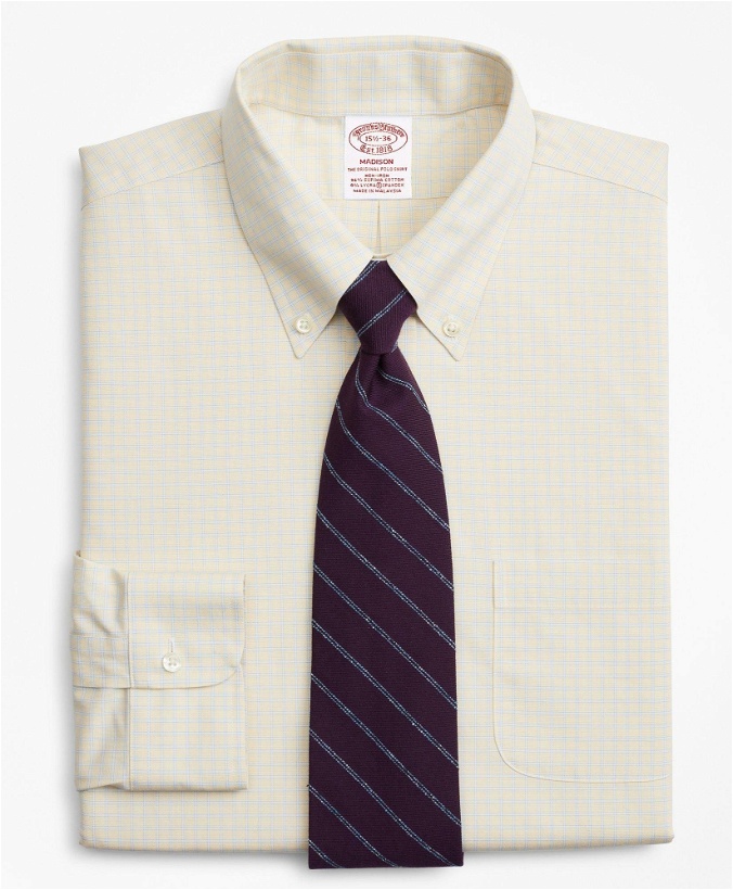 Photo: Brooks Brothers Men's Stretch Madison Relaxed-Fit Dress Shirt, Non-Iron Check | Golden Haze