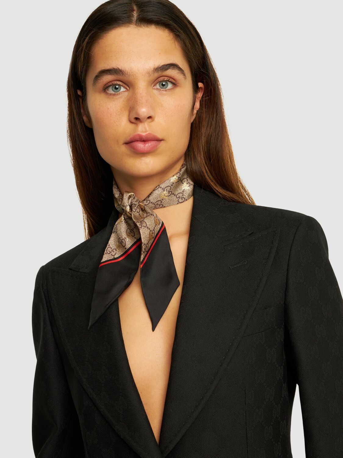 GUCCI - Gg & Bee Printed Silk Twill Neck Bow Gucci