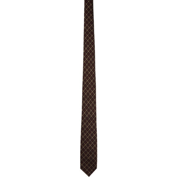 Photo: Dries Van Noten Brown and Tan Grid Silk Tie