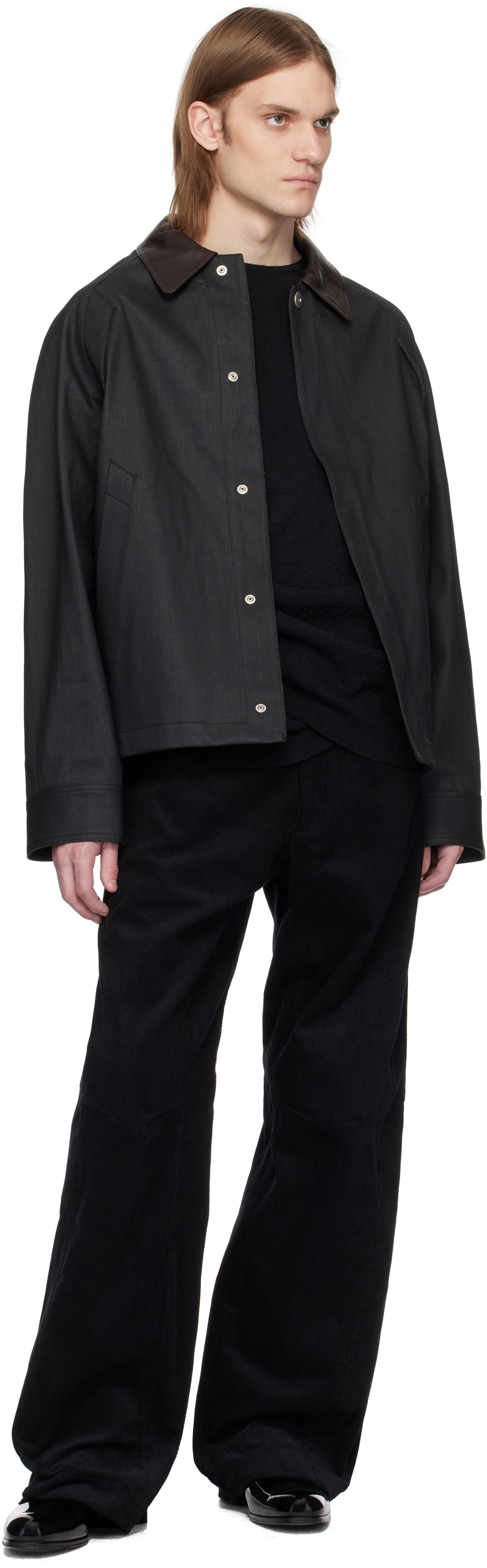 Omar Afridi Black Knee Darted Flare Micro Cord Trousers