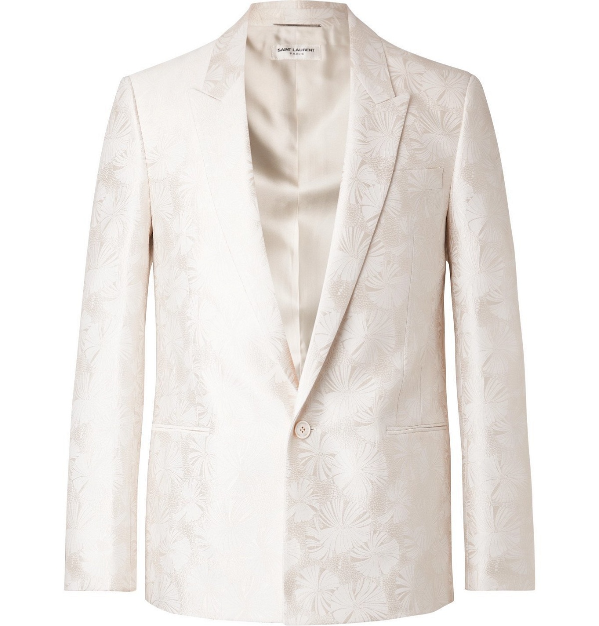 Photo: SAINT LAURENT - Slim-Fit Wool and Silk-Blend Jacquard Suit Jacket - White
