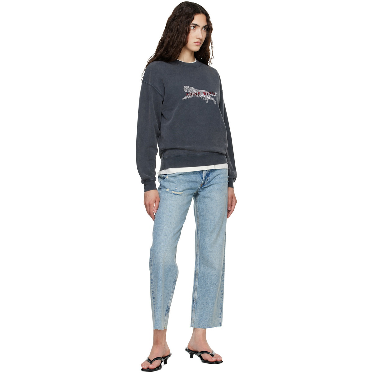 ANINE BING Gray Spencer Leopard Sweatshirt