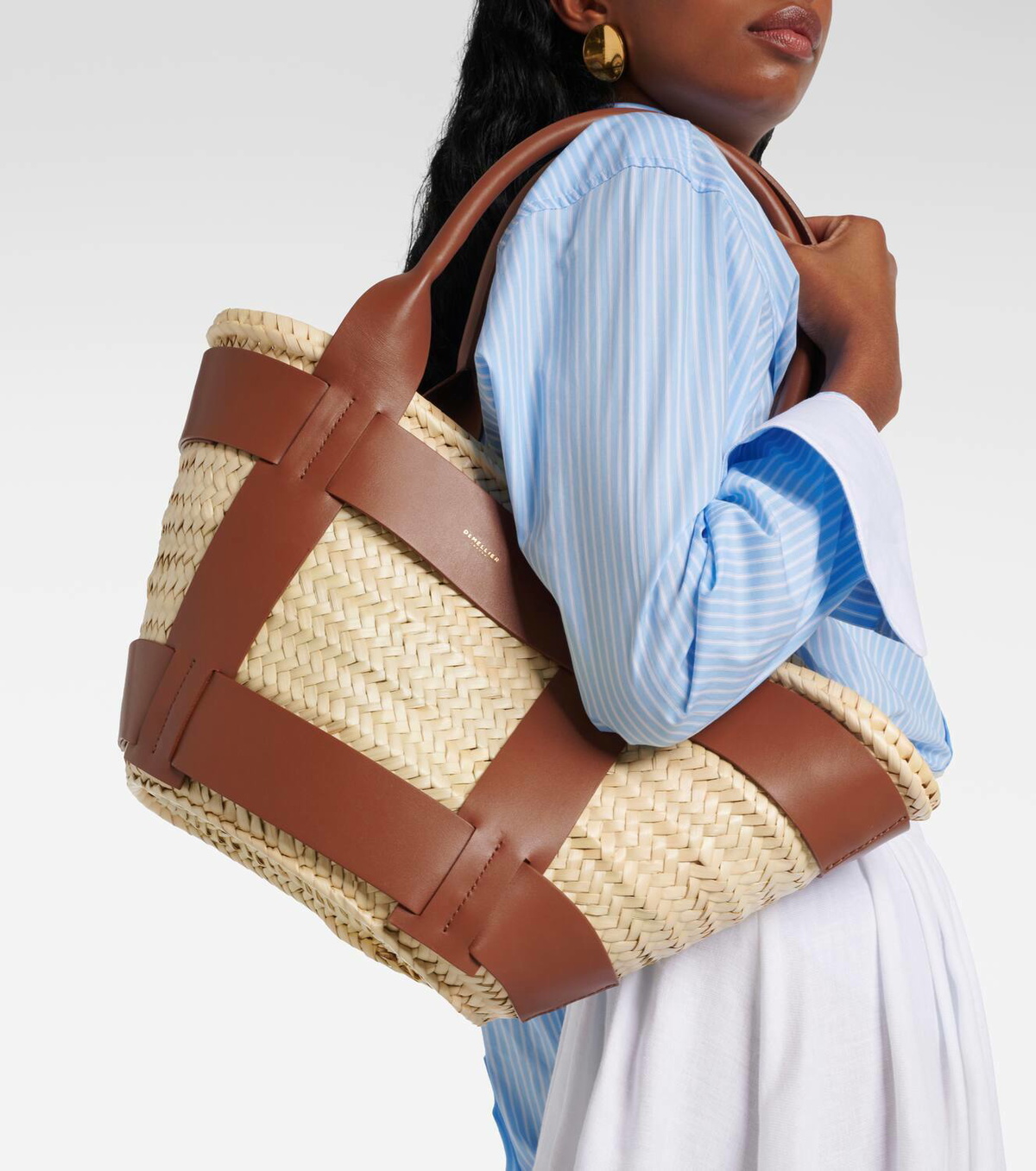 DeMellier Santorini leather-trimmed raffia tote bag