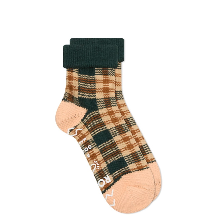 Photo: RoToTo Check Comfy Room Sock in Forest Green/Beige