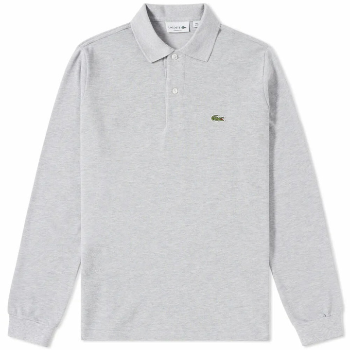 Photo: Lacoste Men's Long Sleeve Classic Pique Polo Shirt in Silver Marl