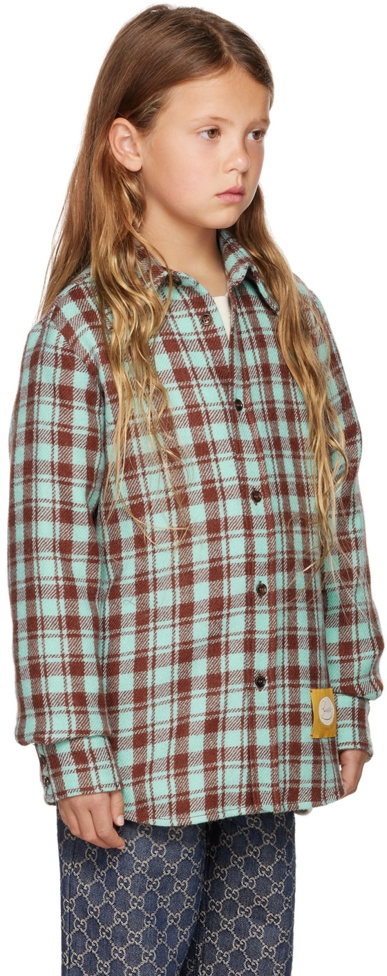 Gucci Kids Blue & Brown Angela Lynne Edition Check Shirt Gucci