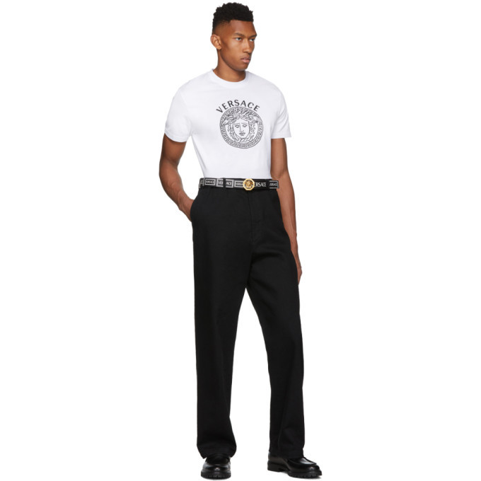 Versace Black and White Logo Print Belt Versace