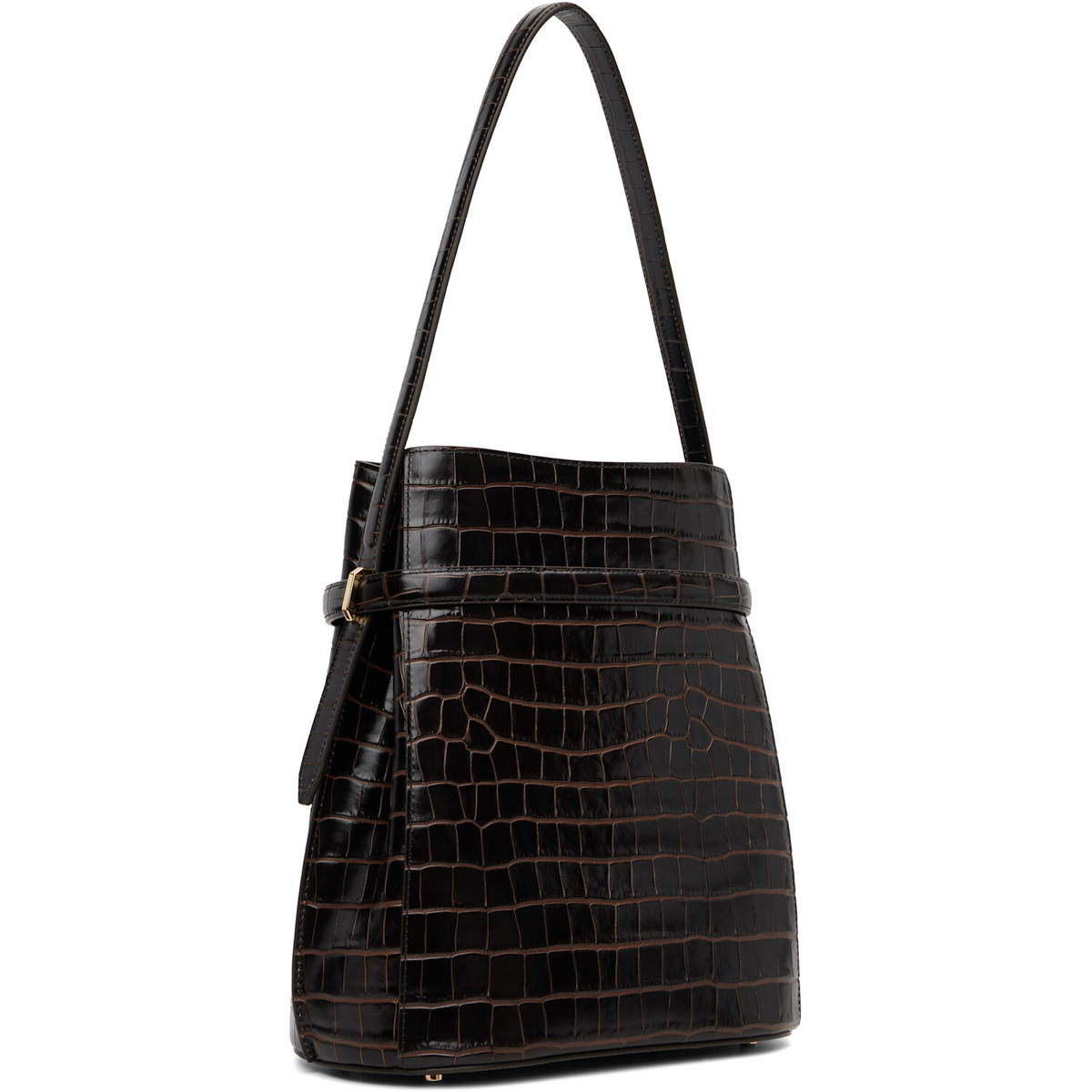 TOTEME Brown Belted Croco-Embossed Bucket Bag