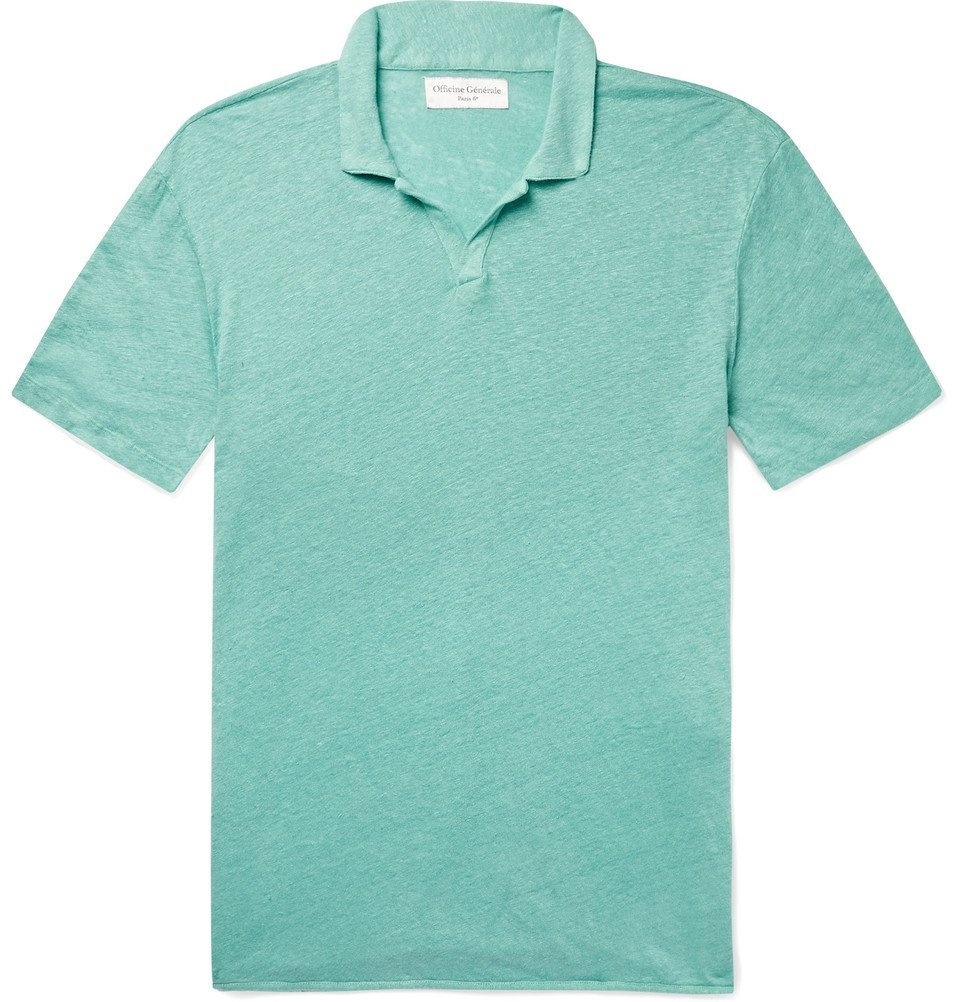 Officine Generale - Simon Garment-Dyed Slub Linen Polo Shirt - Sage ...