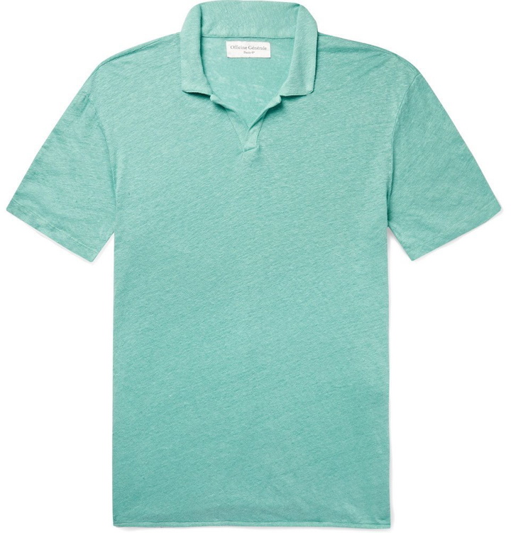 Photo: Officine Generale - Simon Garment-Dyed Slub Linen Polo Shirt - Sage green