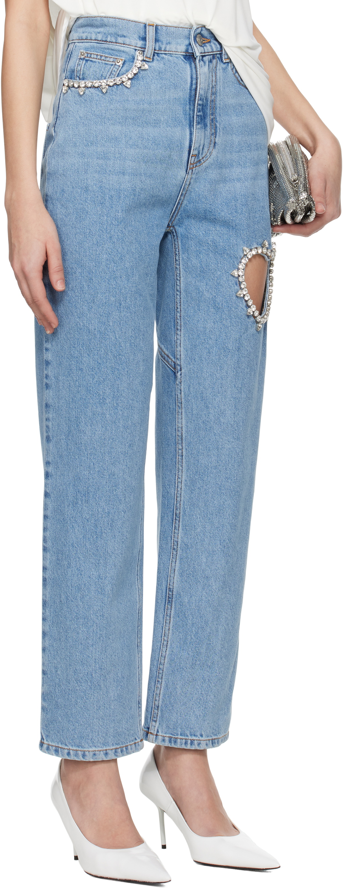 AREA Blue Crystal Heart Jeans
