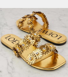 Loewe Petal Flower metallic leather sandals