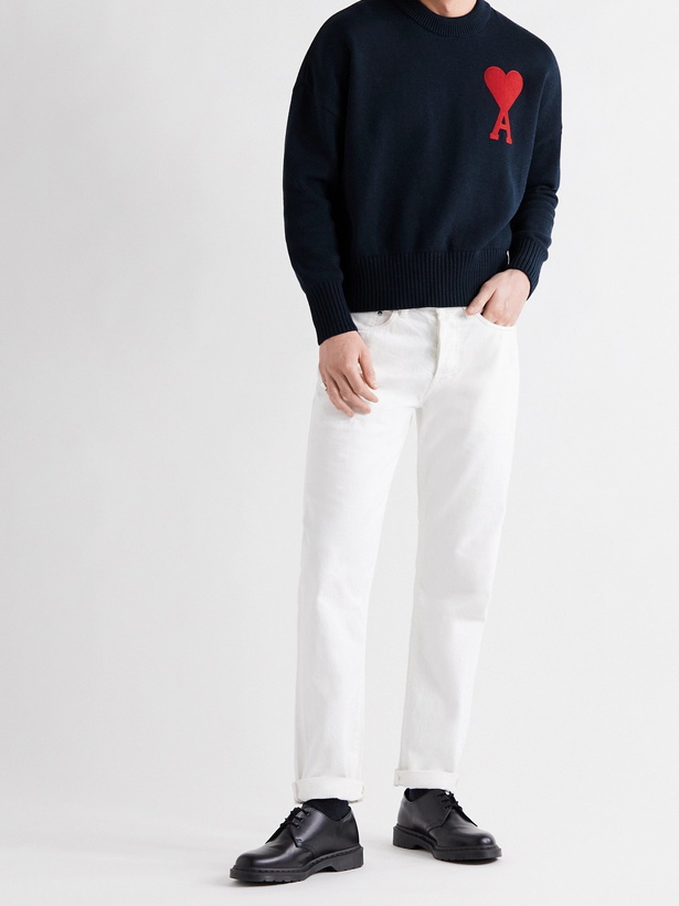 Photo: AMI PARIS - Logo-Intarsia Cotton-Blend Sweater - Blue - L