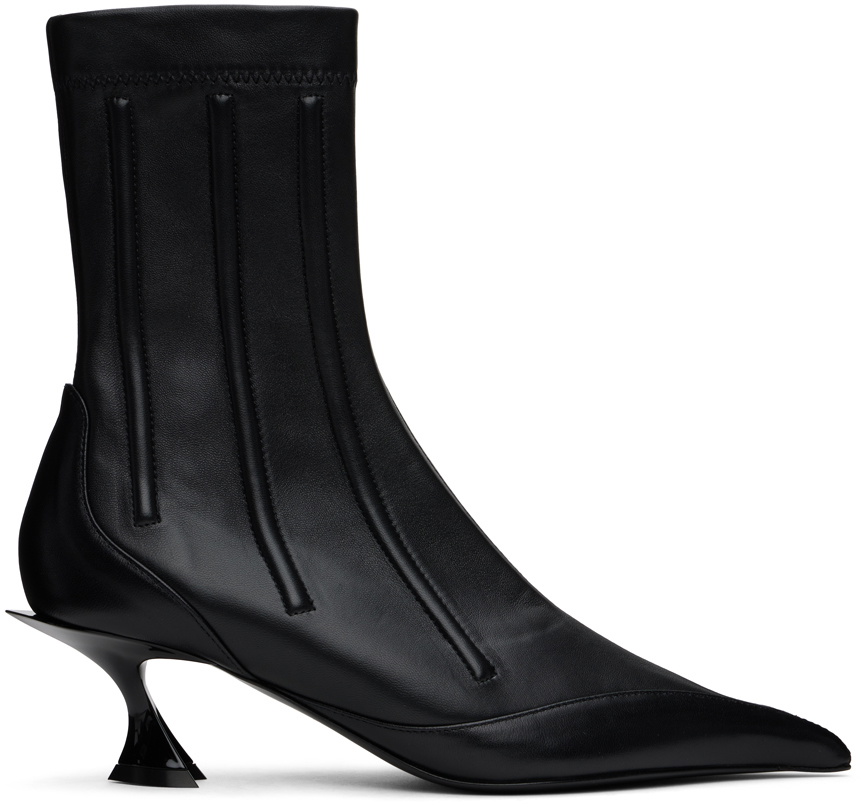 Mugler Black Boned Leather Fang 55 Ankle Boots Mugler
