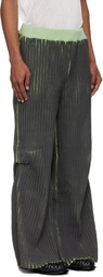 Stanley Raffington Black & Green Warped Ribbed Trousers