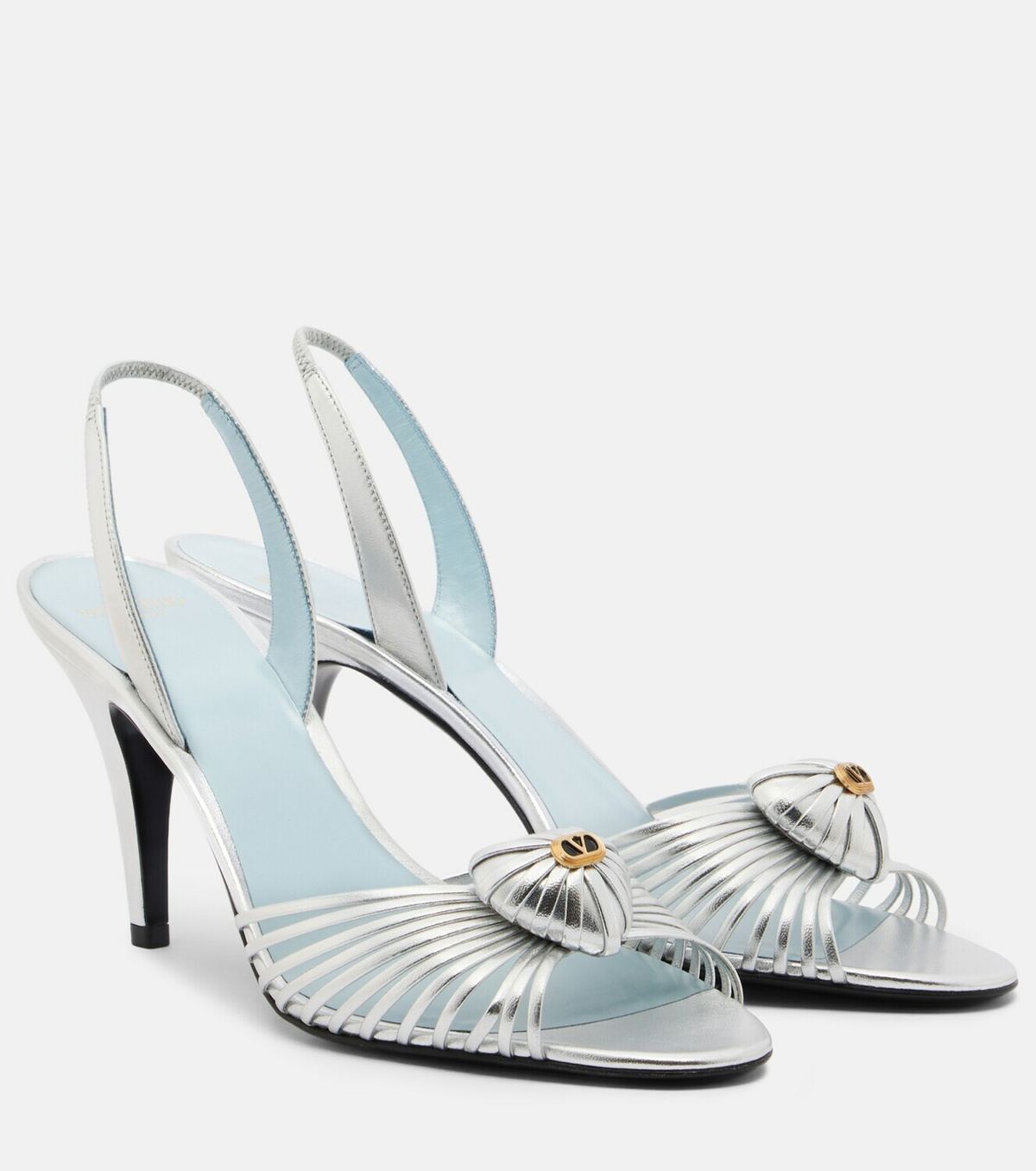 Valentino Garavani Cœur Royal metallic leather slingback sandals