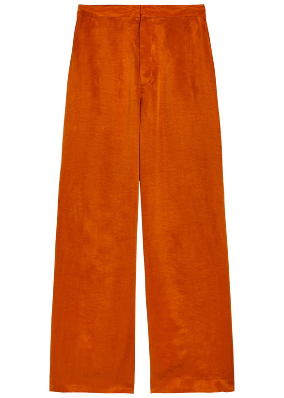 Photo: Delos Avra Wide-leg Brushed-satin Trousers Amber
