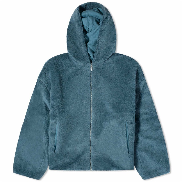 Photo: Pangaia Recycled Wool Fleece Reversible Bomber Jacket in Storm Blue