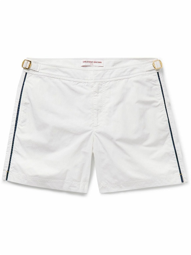 Photo: Orlebar Brown - Bulldog Mid-Length Striped Swim Shorts - White