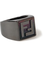 FENDI - Logo-Detailed Ruthenium-Tone and Mother-of-Pearl Signet Ring - Silver