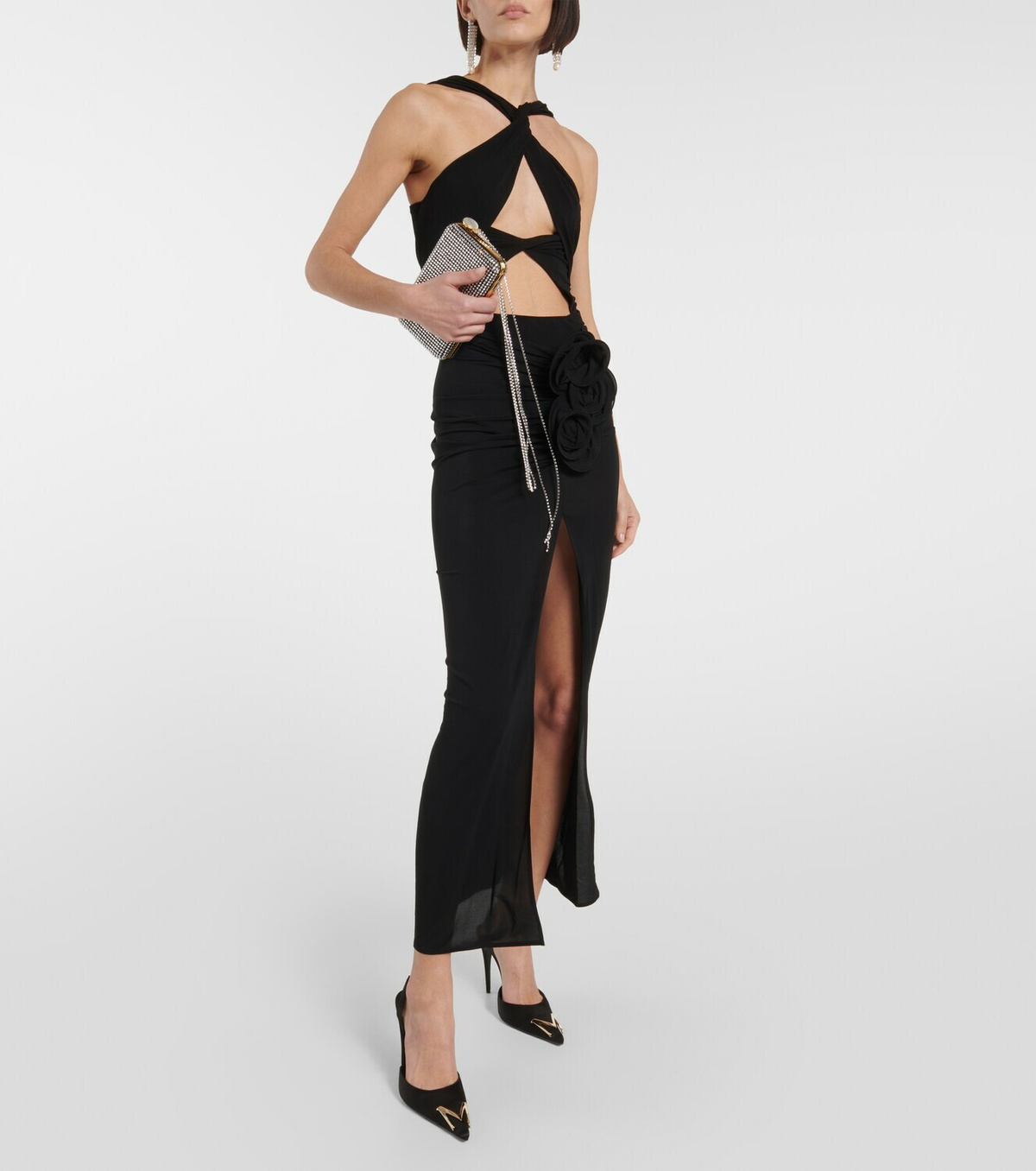 【関税込み】MAGDA BUTRYM RUCHED ROSE APPLIQUE MIDI SKIRT Magda Butrym - Ruched rose-detail high-rise jersey midi