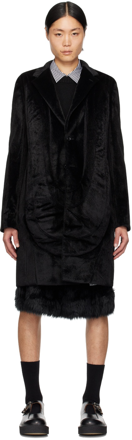 Photo: Comme des Garçons Homme Plus Black Paneled Faux-Fur Coat