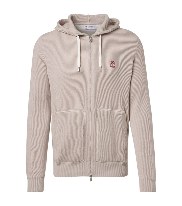 Photo: Brunello Cucinelli Logo ribbed-knit cotton zip-up hoodie