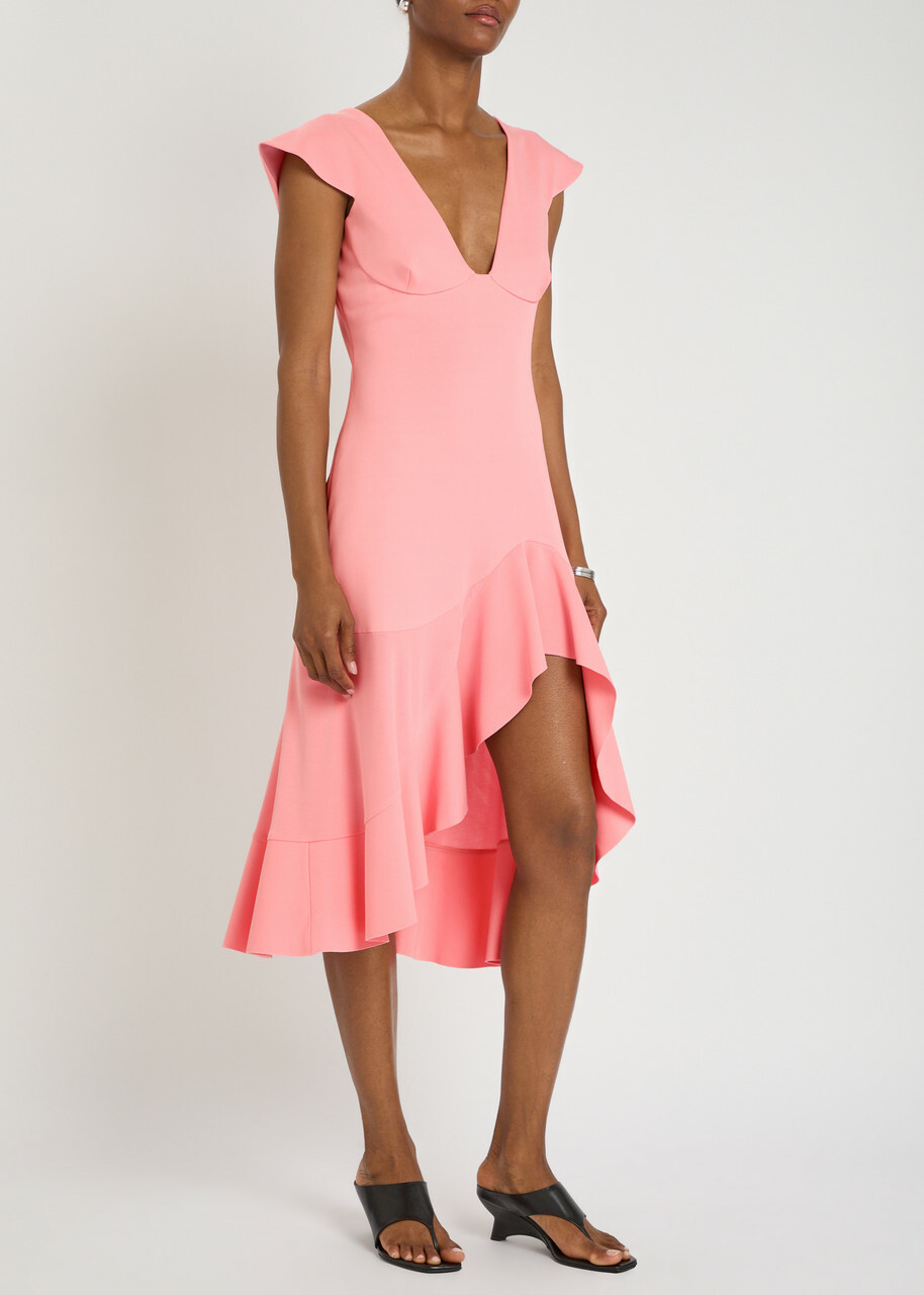 Stella Mccartney Frill Asymmetric Woven Midi Dress Light Pink