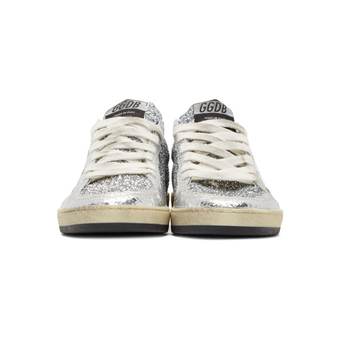 スニーカー Golden  Silver White Ballstar Sneaker With Glitter Golden Goose Silver/white Ballstar sneaker with glitter