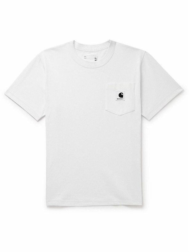 Photo: Sacai - Carhartt WIP Logo-Appliquéd Canvas-Trimmed Cotton-Jersey T-Shirt - White