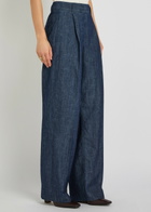 Another Tomorrow Wide-leg Chambray Trousers Dark Blue