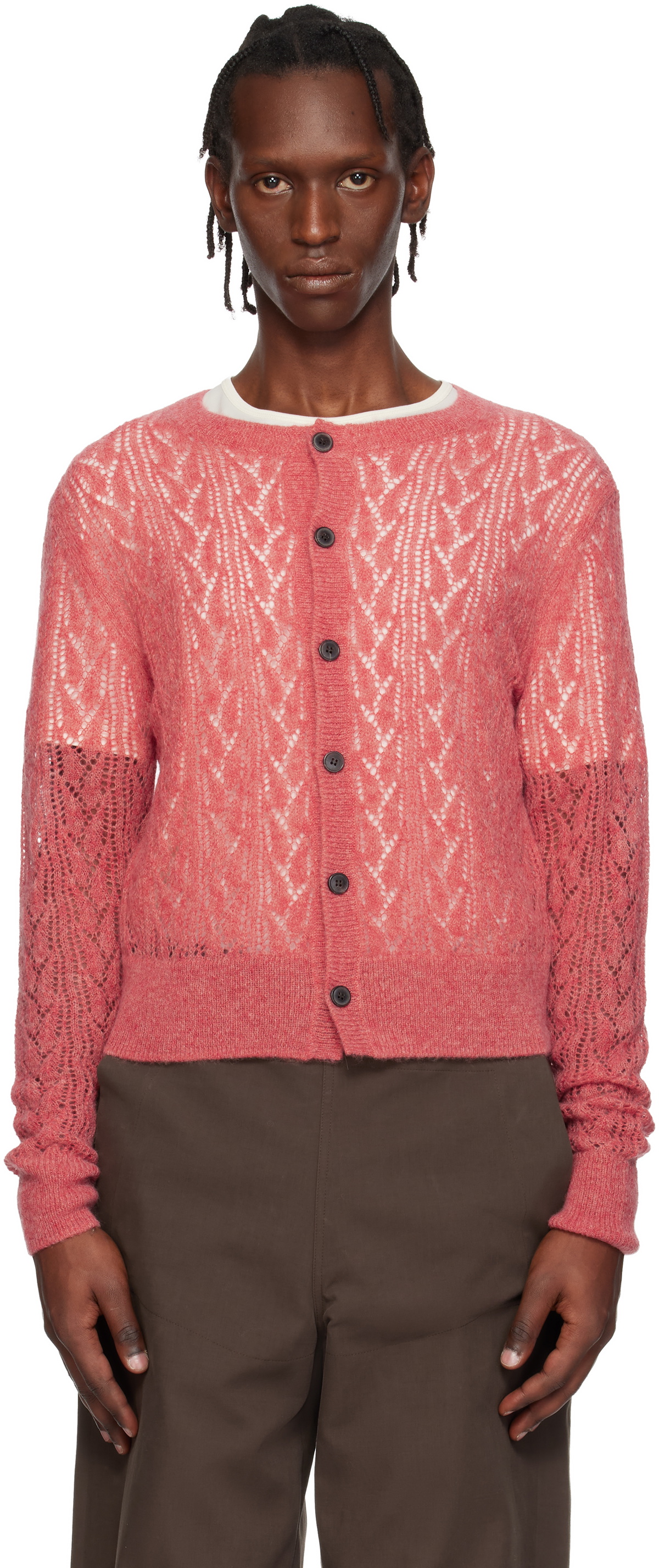 Dries Van Noten Pink Open-Knit Cardigan