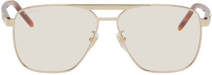 Photo: Gucci Gold & Tortoiseshell Navigator Sunglasses