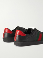 GUCCI - Ace Faux Watersnake-Trimmed Leather Sneakers - Black