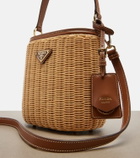 Prada Leather-trimmed wicker bucket bag