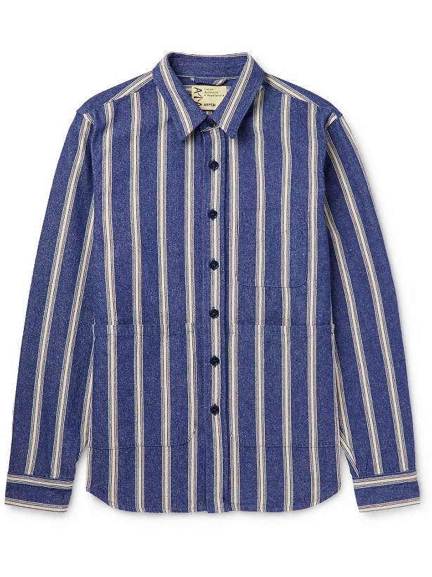 Photo: Aspesi - Striped Cotton and Linen-Blend Shirt Jacket - Blue