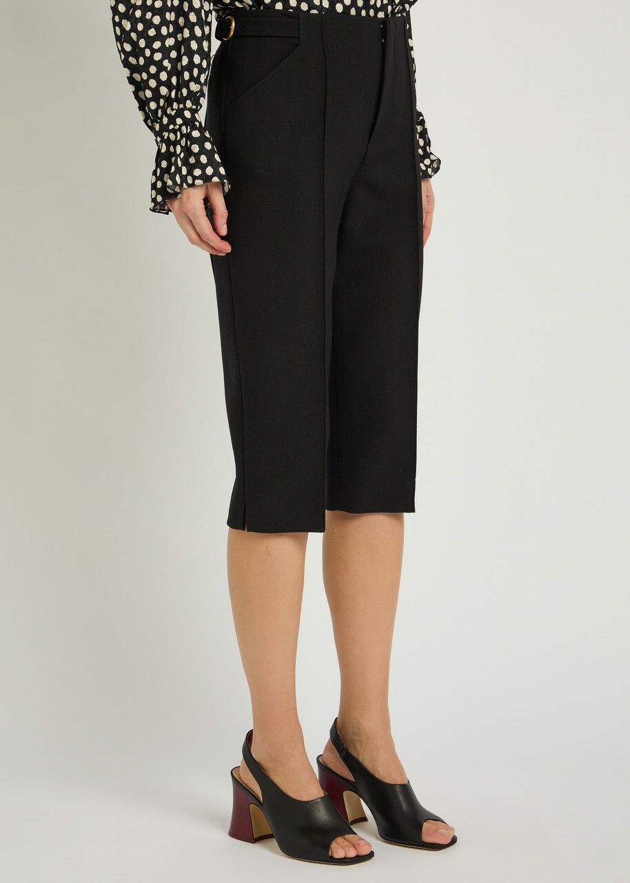 Chloe Slim-leg Wool Cropped Capri Trousers Black