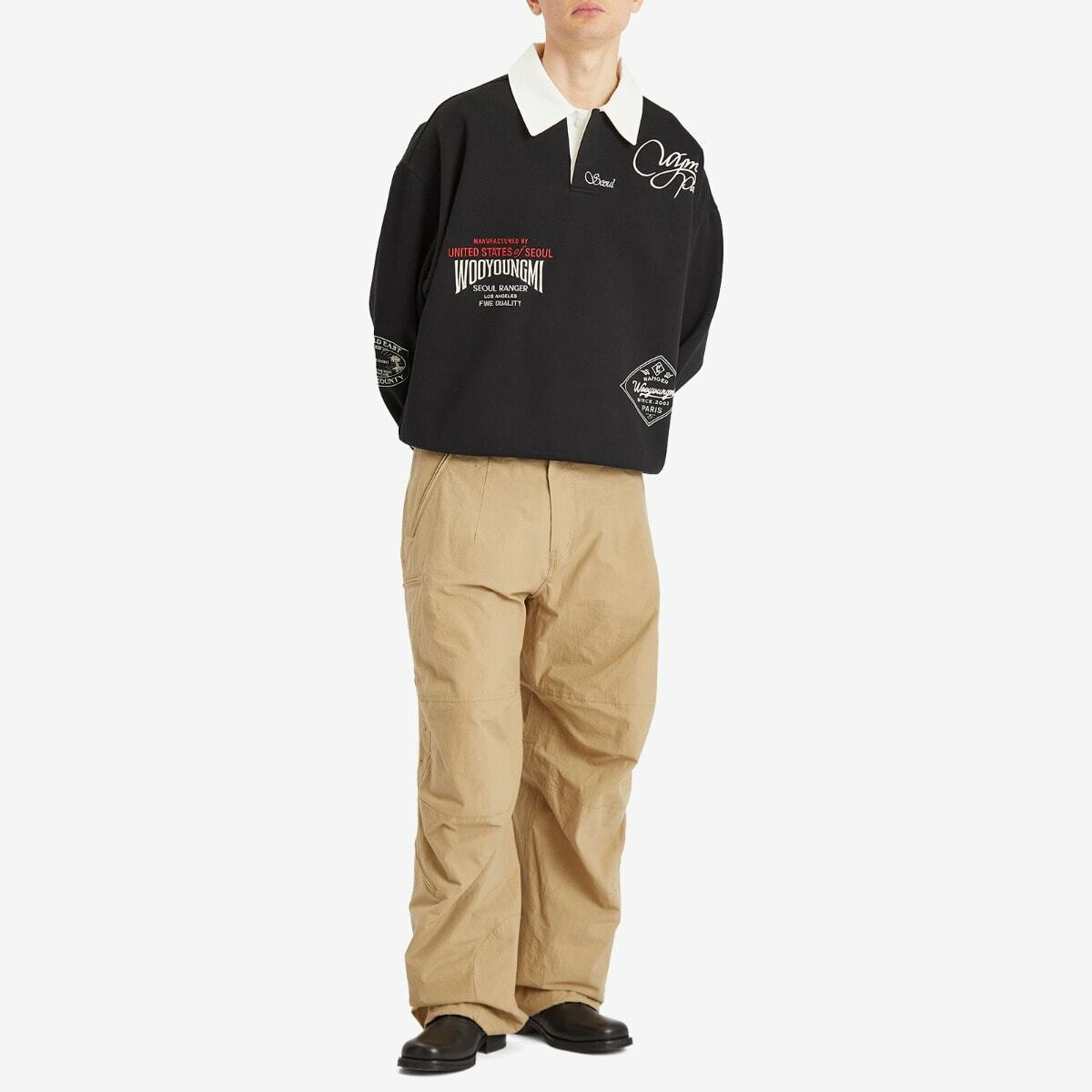 Wooyoungmi Men's Long Sleeve Patch Polo in Black Wooyoungmi