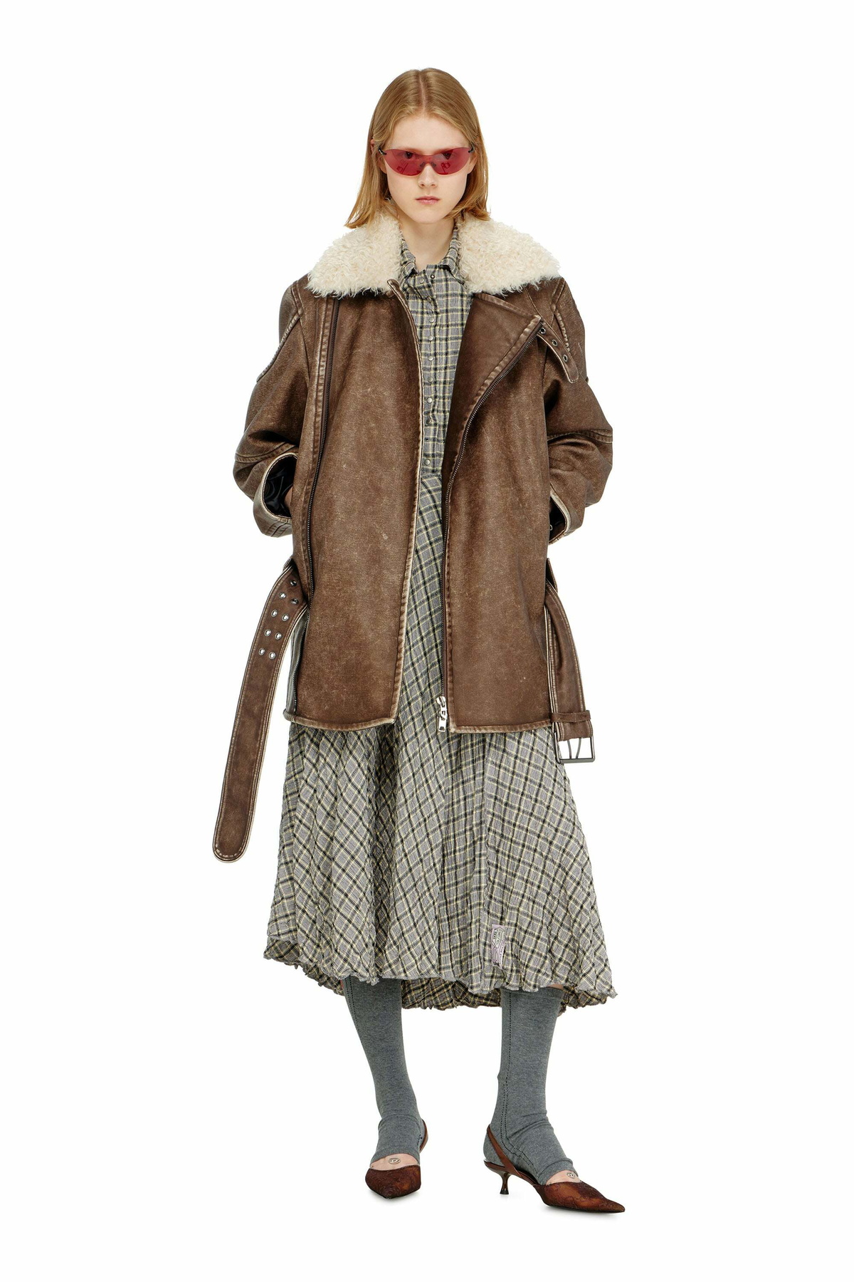 Diesel Midi skirt in seersucker-effect check - Skirts Womens in Grey