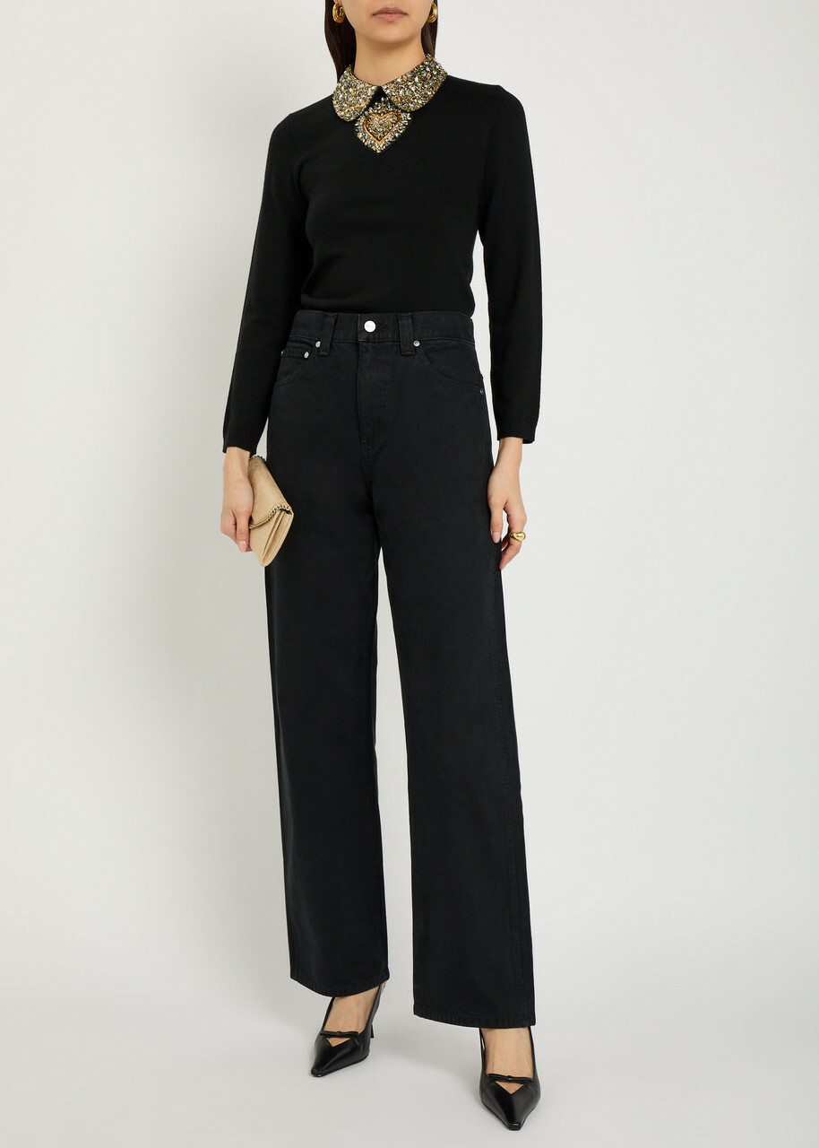 Alice + Olivia Porla Embellished Stretch-wool top Black
