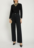 Alice + Olivia Porla Embellished Stretch-wool top Black