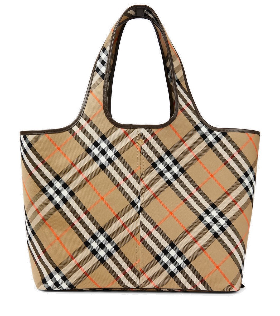 Burberry Women Embroidered Canvas Medium Check Shopping Bag