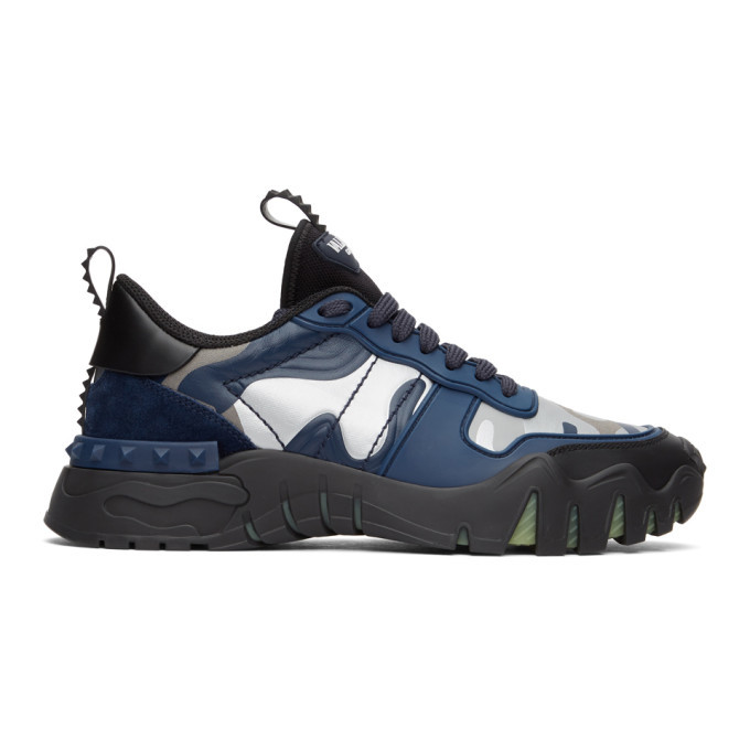 Valentino Garavani. Men’s, camoflauge blue and black sneakers. Worn once. Valentino Garavani Black & Blue Camouflage Rockrunner  main image 3