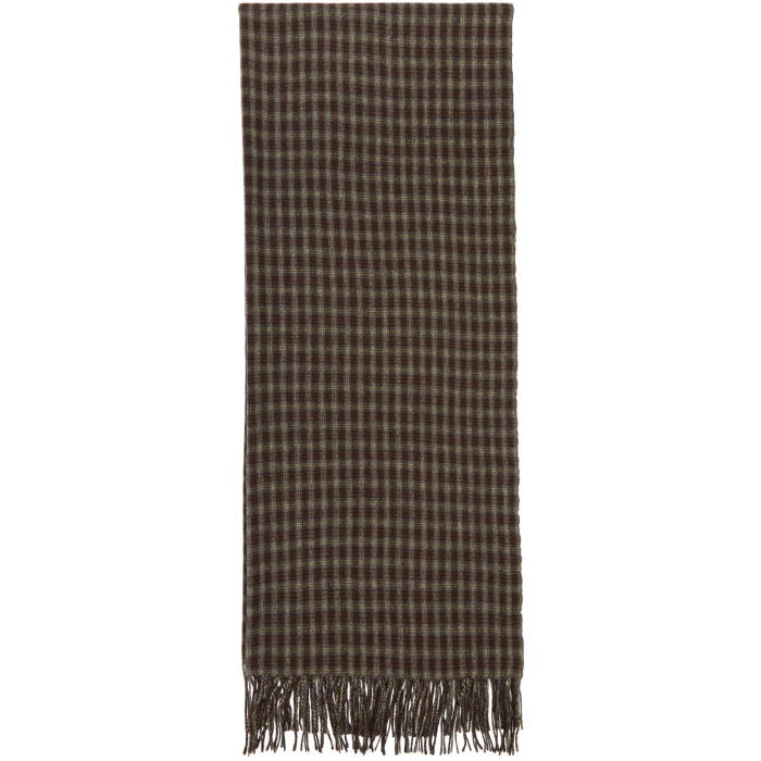 Photo: Undercover Grey and Brown Wool Check Scarf
