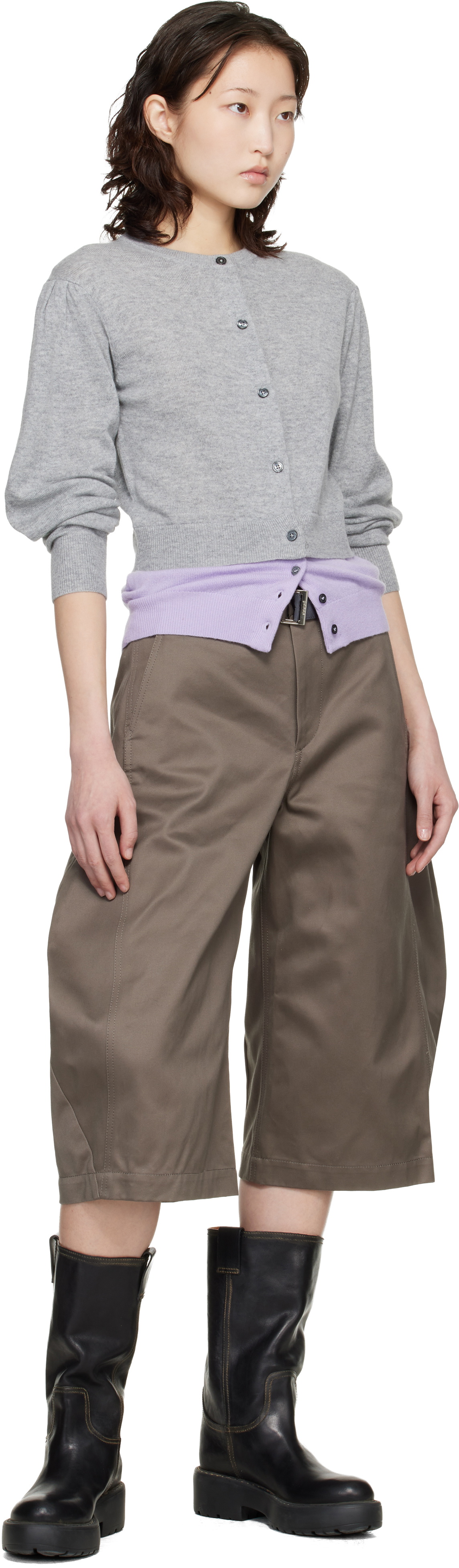 Meryll Rogge Gray & Purple Crew Neck Double Cardigan