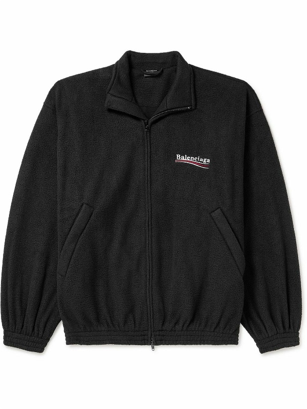 Photo: Balenciaga - Oversized Logo-Embroidered Fleece Jacket - Black